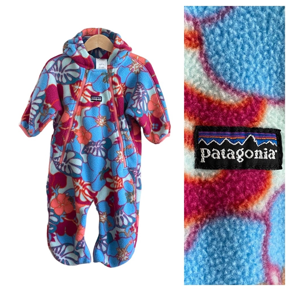 Patagonia Blue Pink Orange Floral Print Synchilla Fleece Bunting